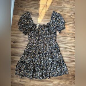 Francesca's Collections Floral Mini Dress - Black and Yellow